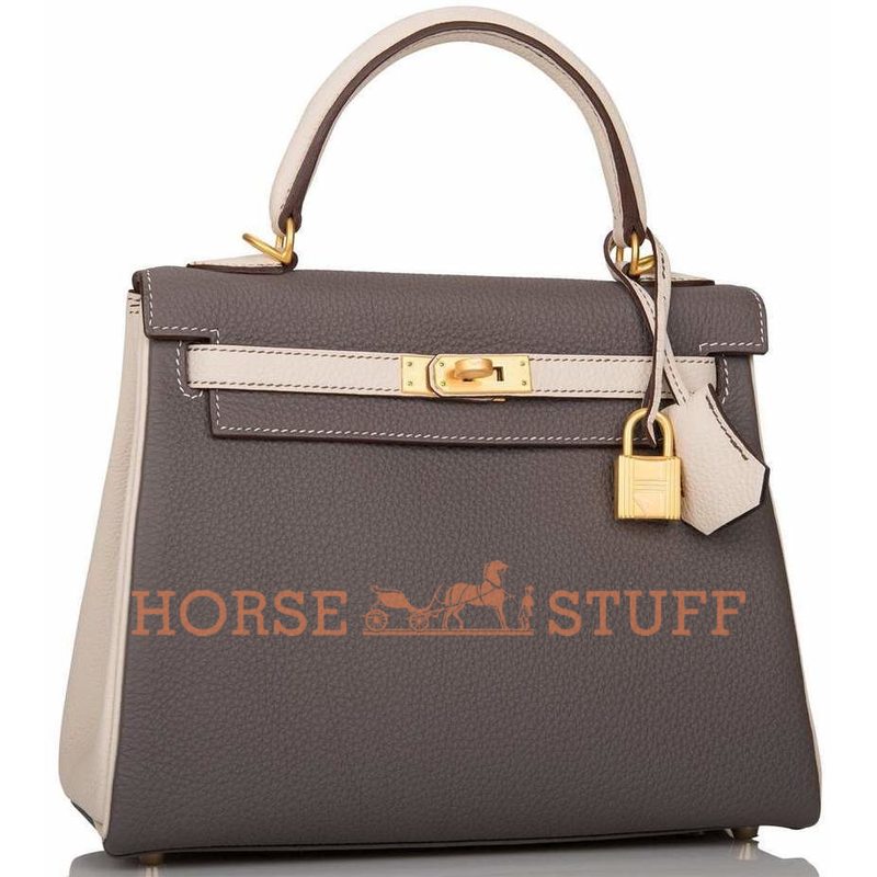 Hermès Kelly Retourne 25 Special Order HSS Etain / Craie Togo BGHW