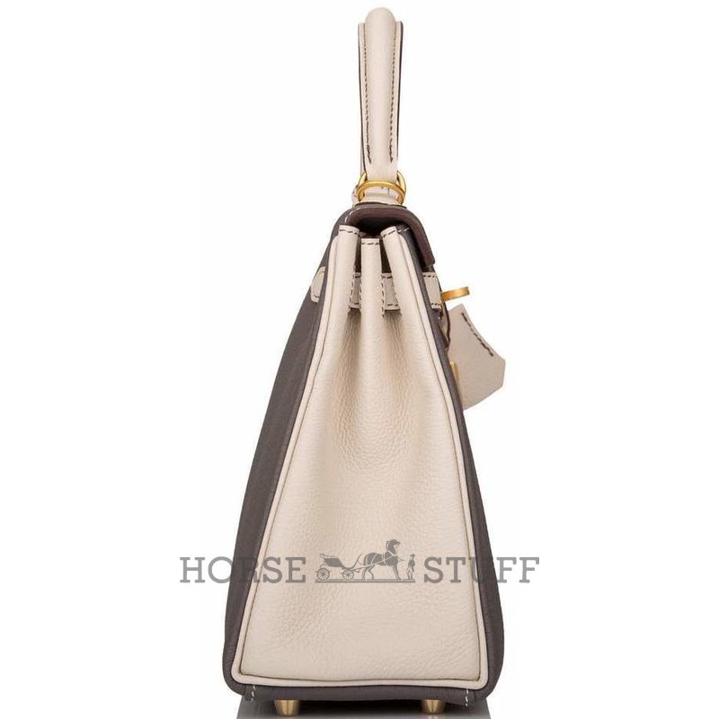 Hermès Kelly Retourne 25 Special Order HSS Etain / Craie Togo BGHW