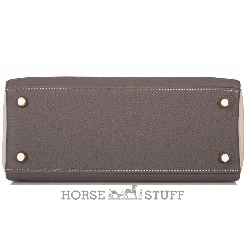 Hermès Kelly Retourne 25 Special Order HSS Etain / Craie Togo BGHW
