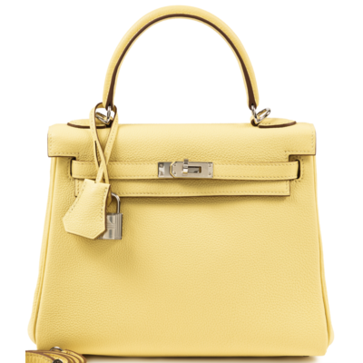 Hermès Kelly Retourne 25 Jaune Poussin Togo PHW