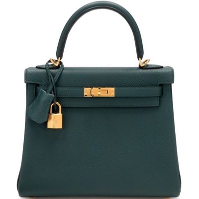 Hermès Kelly Retourne 25 Vert Cypress Togo GHW