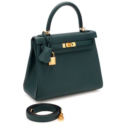 Hermès Kelly Retourne 25 Vert Cypress Togo GHW