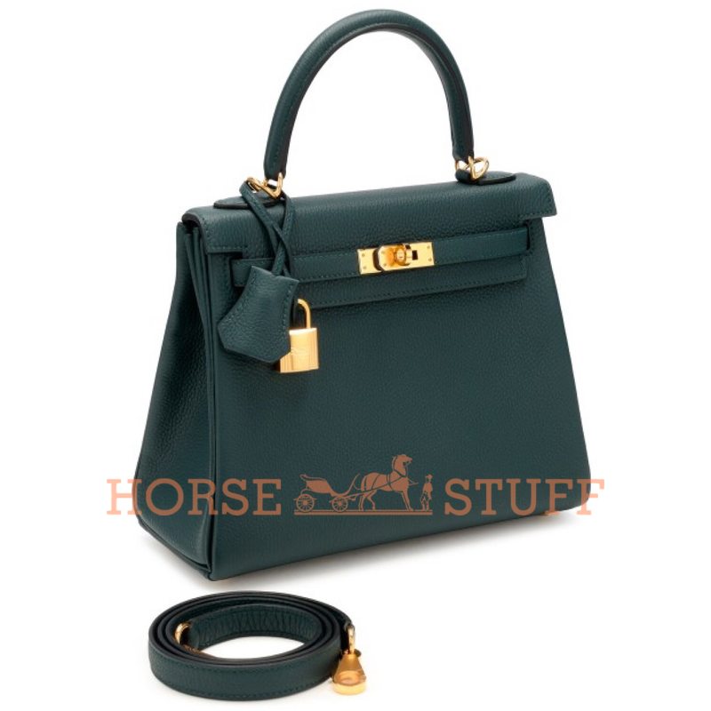 Hermès Kelly Retourne 25 Vert Cypress Togo GHW