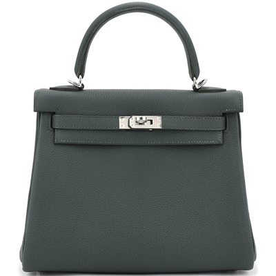 Hermès Kelly Retourne 25 Vert Mangrove Togo PHW