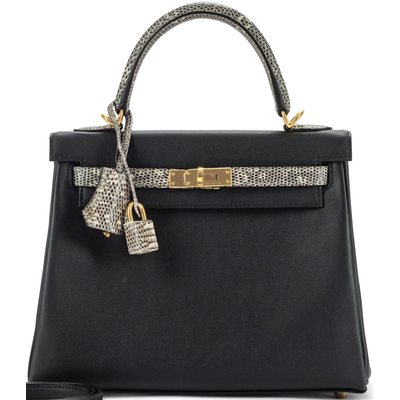 Hermes Kelly Retourne 25 Touch Black Swift / Ombre Shiny Salvatore Varanus Lizard GHW