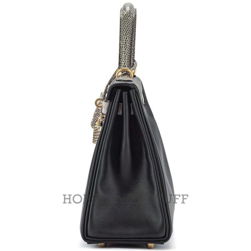 Hermes Kelly Retourne 25 Touch Black Swift / Ombre Shiny Salvatore Varanus Lizard GHW