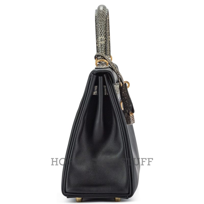 Hermes Kelly Retourne 25 Touch Black Swift / Ombre Shiny Salvatore Varanus Lizard GHW