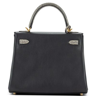 Hermes Kelly Retourne 25 Touch Black Swift / Ombre Shiny Salvatore Varanus Lizard GHW