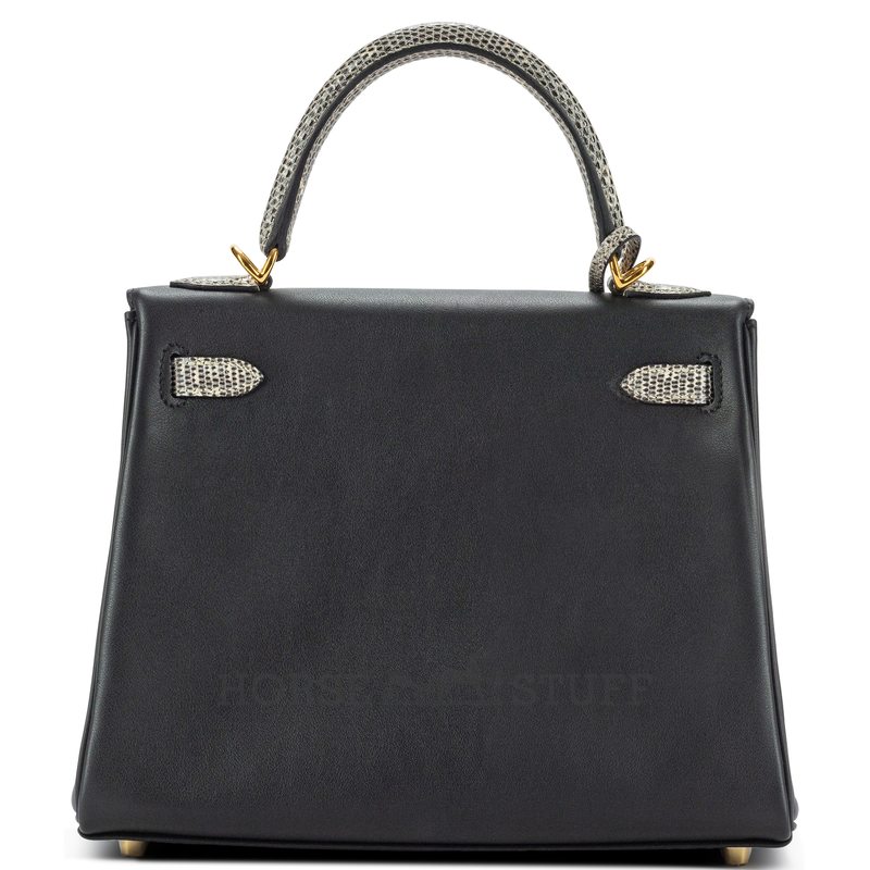 Hermes Kelly Retourne 25 Touch Black Swift / Ombre Shiny Salvatore Varanus Lizard GHW
