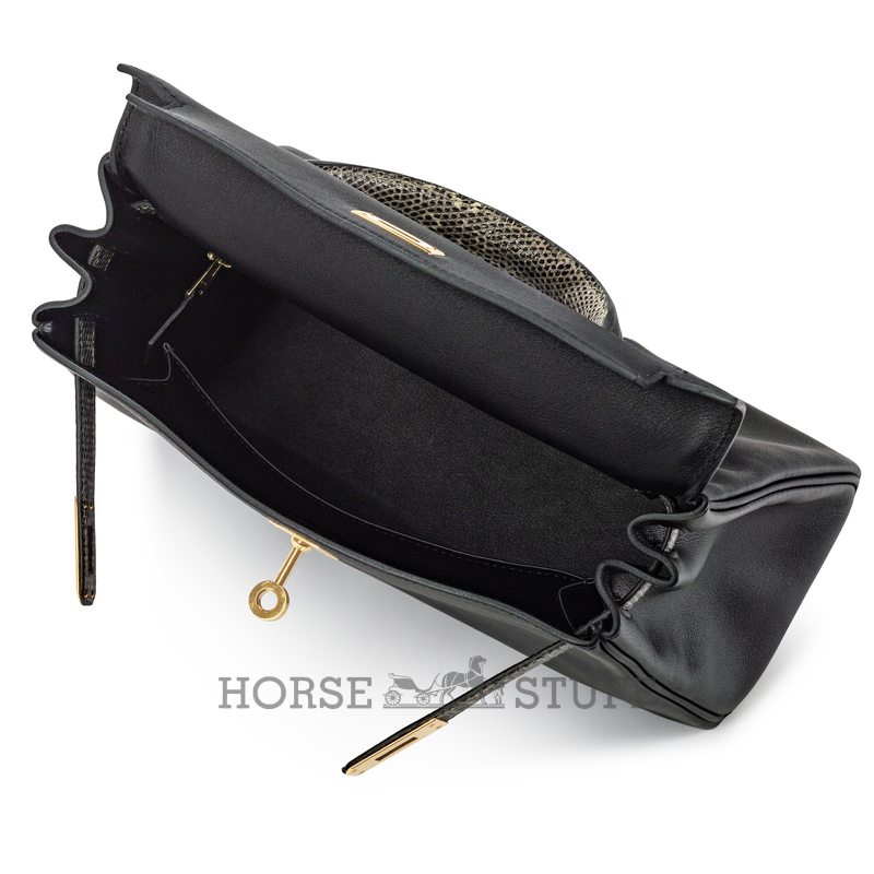 Hermes Kelly Retourne 25 Touch Black Swift / Ombre Shiny Salvatore Varanus Lizard GHW