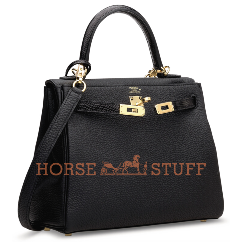 Hermes Kelly Retourne 25 Touch Black Togo / Black Shiny Niloticus Lizard GHW