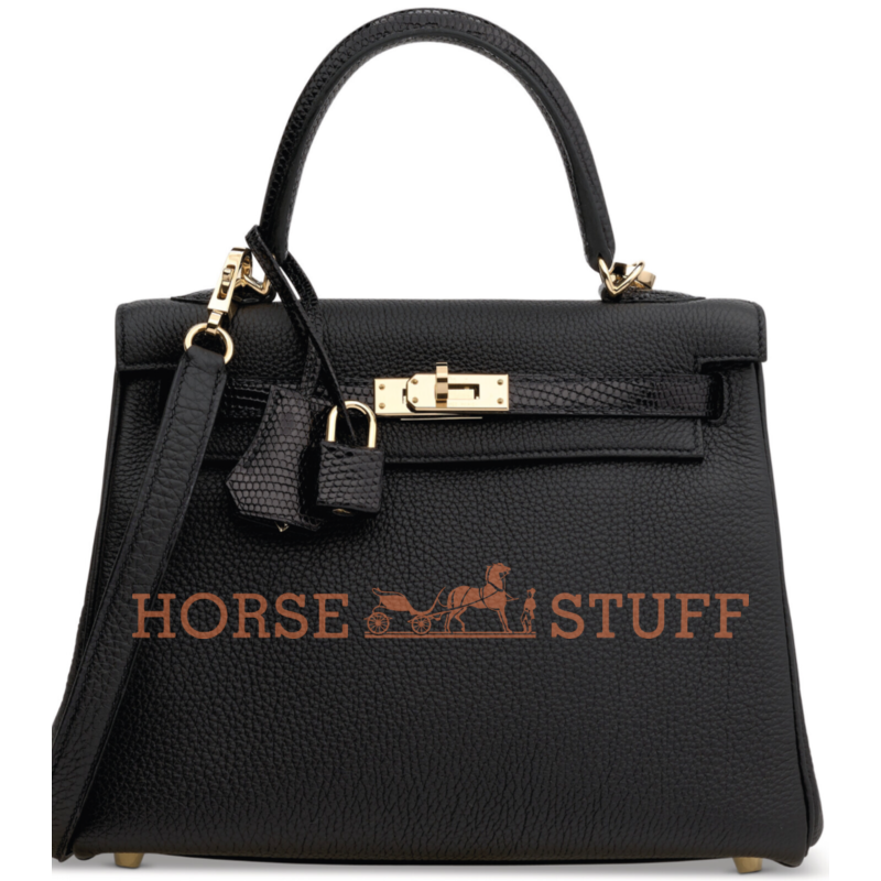 Hermes Kelly Retourne 25 Touch Black Togo / Black Shiny Niloticus Lizard Permabrass