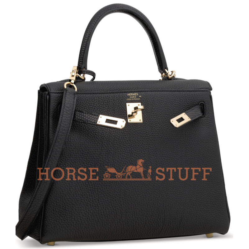 Hermes Kelly Retourne 25 Touch Black Togo / Black Shiny Niloticus Lizard Permabrass