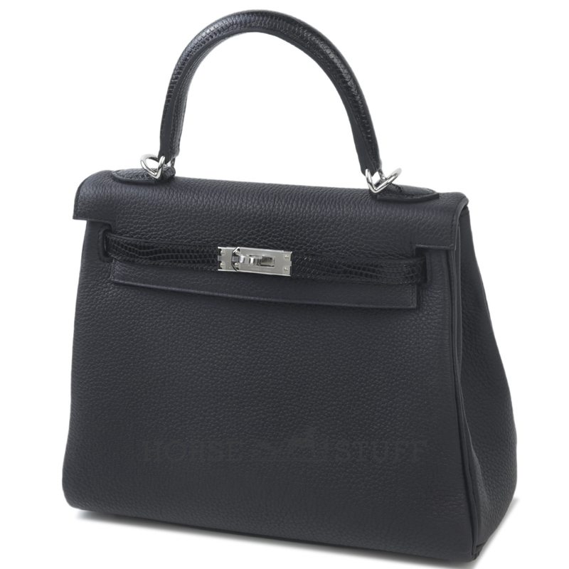 Hermes Kelly Retourne 25 Touch Black Togo / Black Shiny Niloticus Lizard PHW