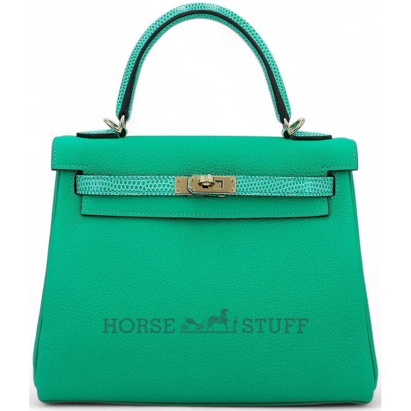 Hermes Kelly Retourne 25 Touch Menthe Togo / Shiny Niloticus Lizard Permabrass HW
