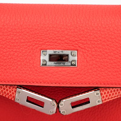 Hermes Kelly Retourne 25 Touch Orange Poppy Togo / Shiny Niloticus Lizard PHW