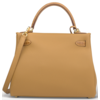 Hermes Kelly Retourne 25 Touch Tabac Camel Togo / Caramel Lisse Crocodile Niloticus GHW