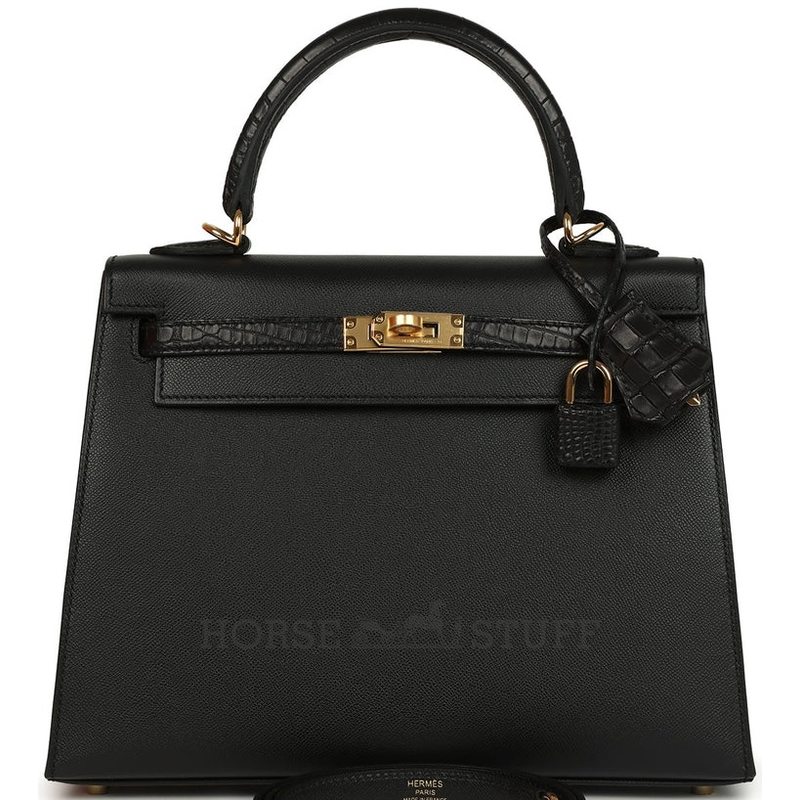 Hermes Kelly Sellier 25 Touch Black Madame / Matte Crocodile Alligator GHW