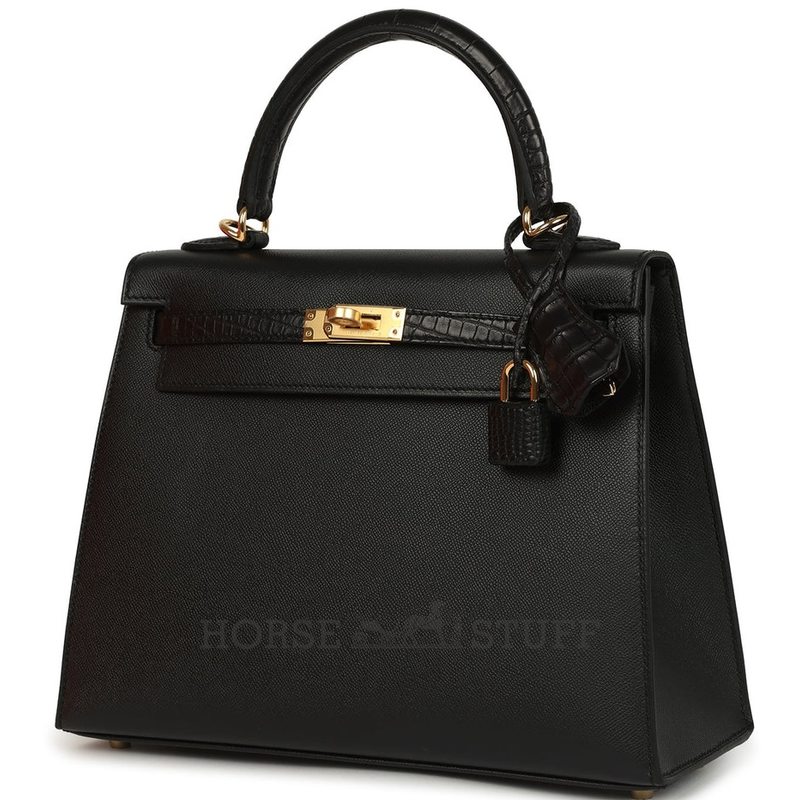 Hermes Kelly Sellier 25 Touch Black Madame / Matte Crocodile Alligator GHW