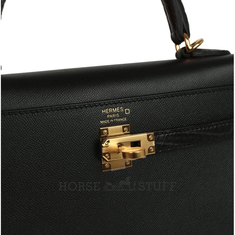 Hermes Kelly Sellier 25 Touch Black Madame / Matte Crocodile Alligator GHW