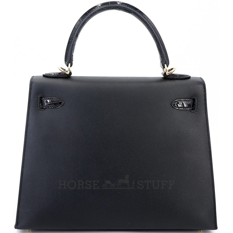 Hermes Kelly Sellier 25 Touch Black Madame / Shiny Crocodile Niloticus GHW