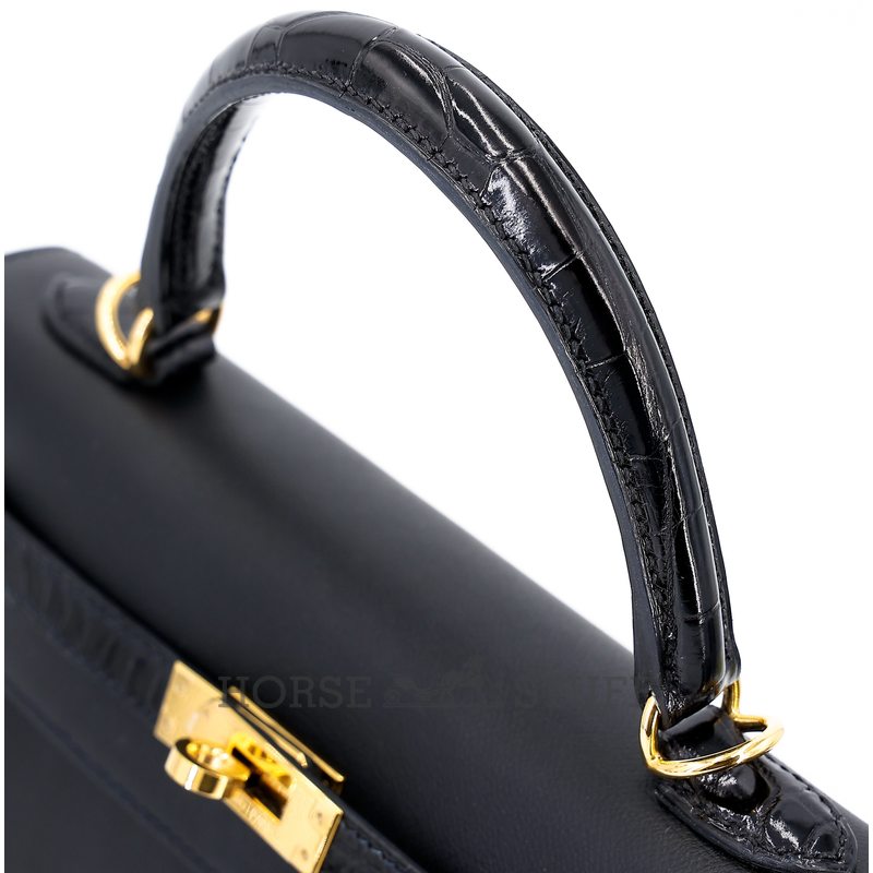 Hermes Kelly Sellier 25 Touch Black Madame / Shiny Crocodile Niloticus GHW