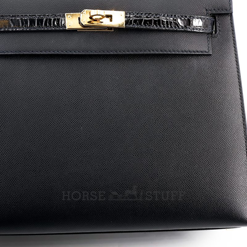 Hermes Kelly Sellier 25 Touch Black Madame / Shiny Crocodile Niloticus GHW