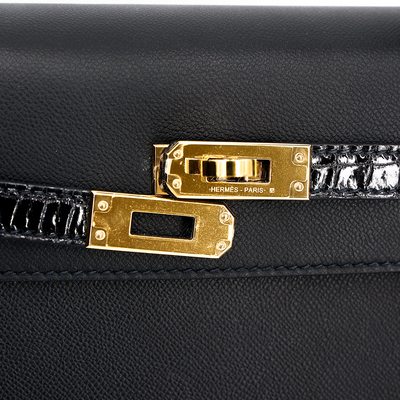 Hermes Kelly Sellier 25 Touch Black Madame / Shiny Crocodile Niloticus GHW