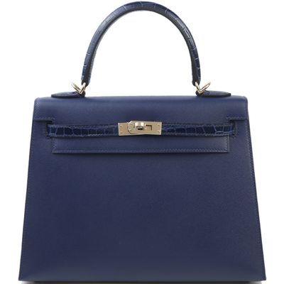 Hermes Kelly Sellier 25 Touch Blue Sapphire Madame / Shiny Crocodile Niloticus Permabrass HW