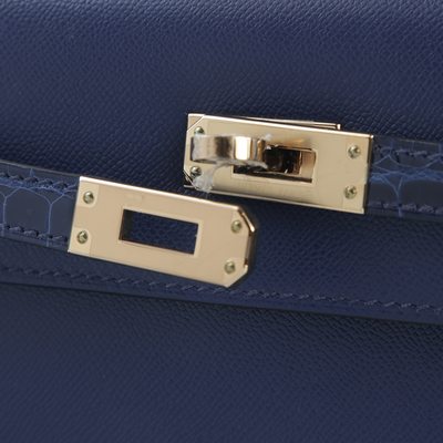 Hermes Kelly Sellier 25 Touch Blue Sapphire Madame / Shiny Crocodile Niloticus Permabrass HW