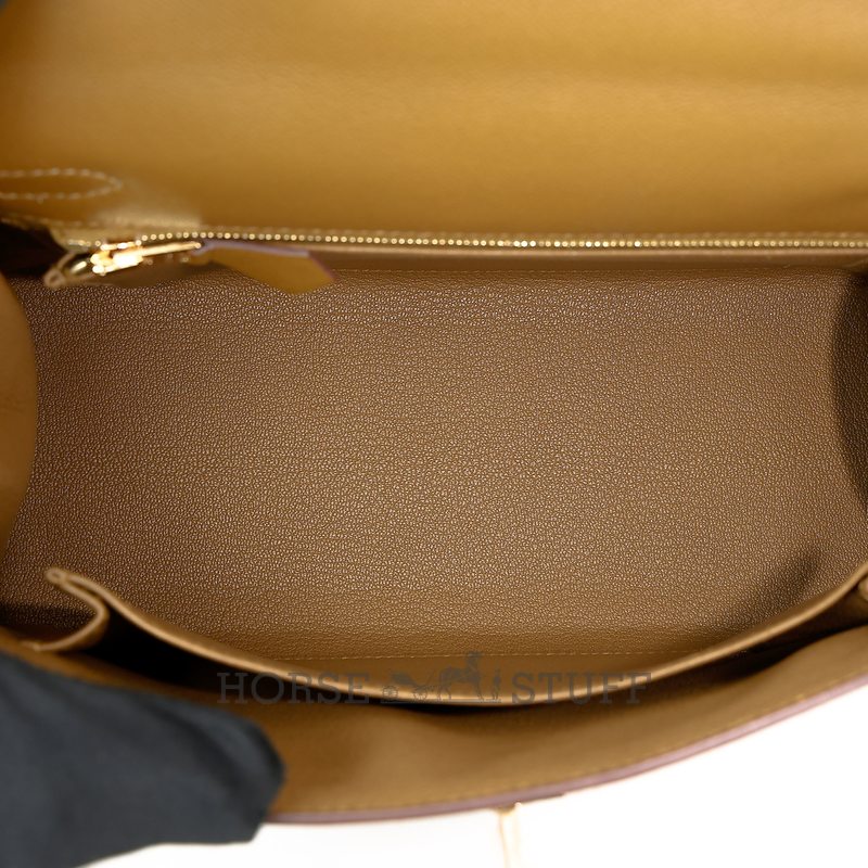 Hermes Kelly Sellier 25 Touch Bronze Dore Madame / Beige Sable Shiny Crocodile Niloticus Permabrass