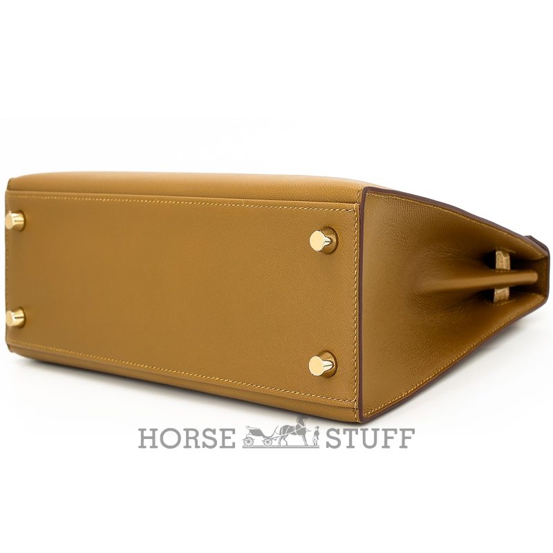 Hermes Kelly Sellier 25 Touch Bronze Dore Madame / Beige Sable Shiny Crocodile Niloticus Permabrass