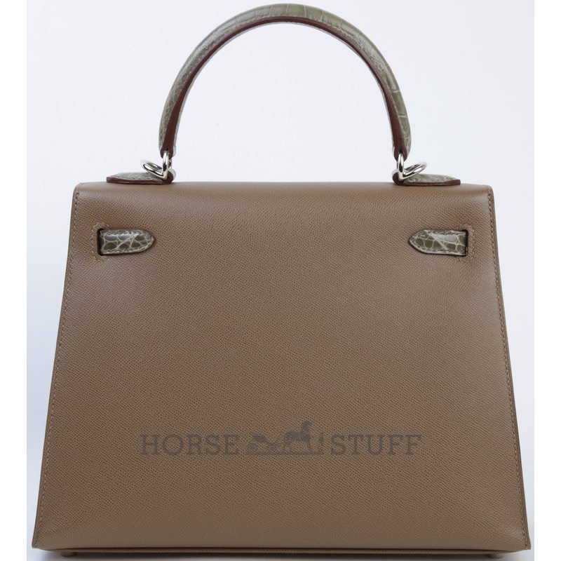 Hermes Kelly Sellier 25 Touch Etoupe Madame / Gris Tourterelle Shiny Crocodile Niloticus PHW