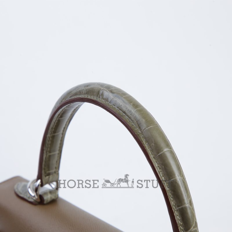 Hermes Kelly Sellier 25 Touch Etoupe Madame / Gris Tourterelle Shiny Crocodile Niloticus PHW