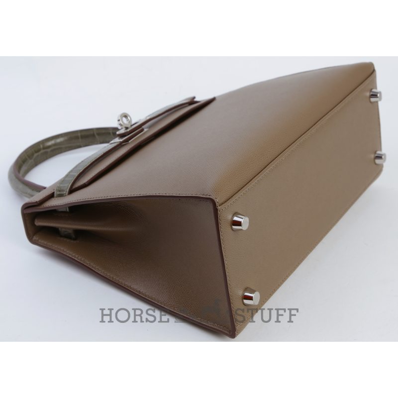 Hermes Kelly Sellier 25 Touch Etoupe Madame / Gris Tourterelle Shiny Crocodile Niloticus PHW