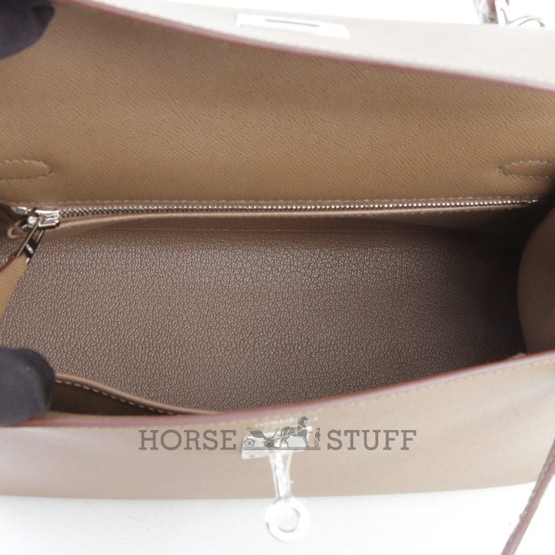 Hermes Kelly Sellier 25 Touch Etoupe Madame / Gris Tourterelle Shiny Crocodile Niloticus PHW