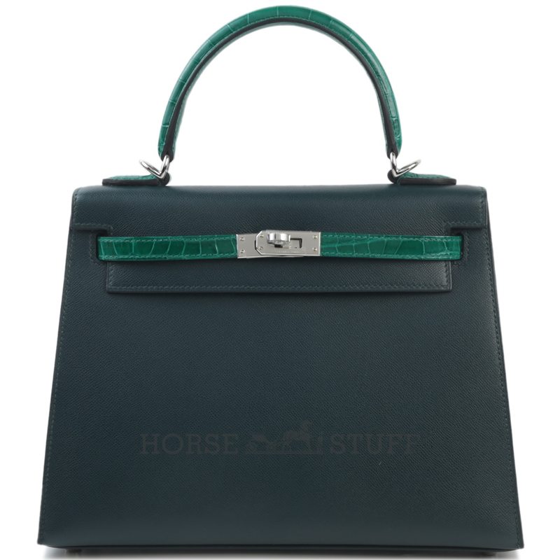 Hermes Kelly Sellier 25 Touch Vert Cypress Madame / Vert Emerald Shiny Crocodile Niloticus PHW