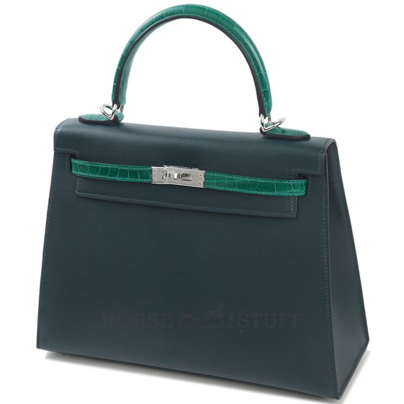 Hermes Kelly Sellier 25 Touch Vert Cypress Madame / Vert Emerald Shiny Crocodile Niloticus PHW
