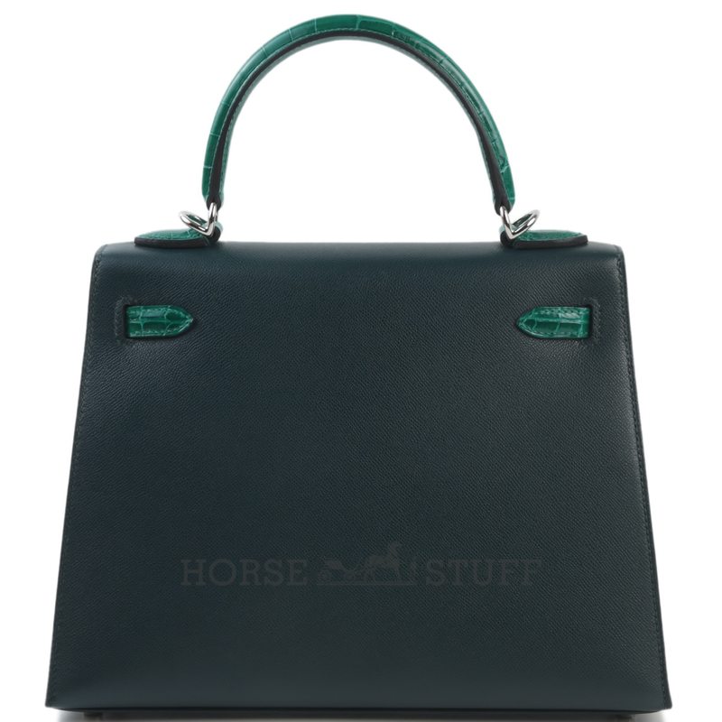 Hermes Kelly Sellier 25 Touch Vert Cypress Madame / Vert Emerald Shiny Crocodile Niloticus PHW