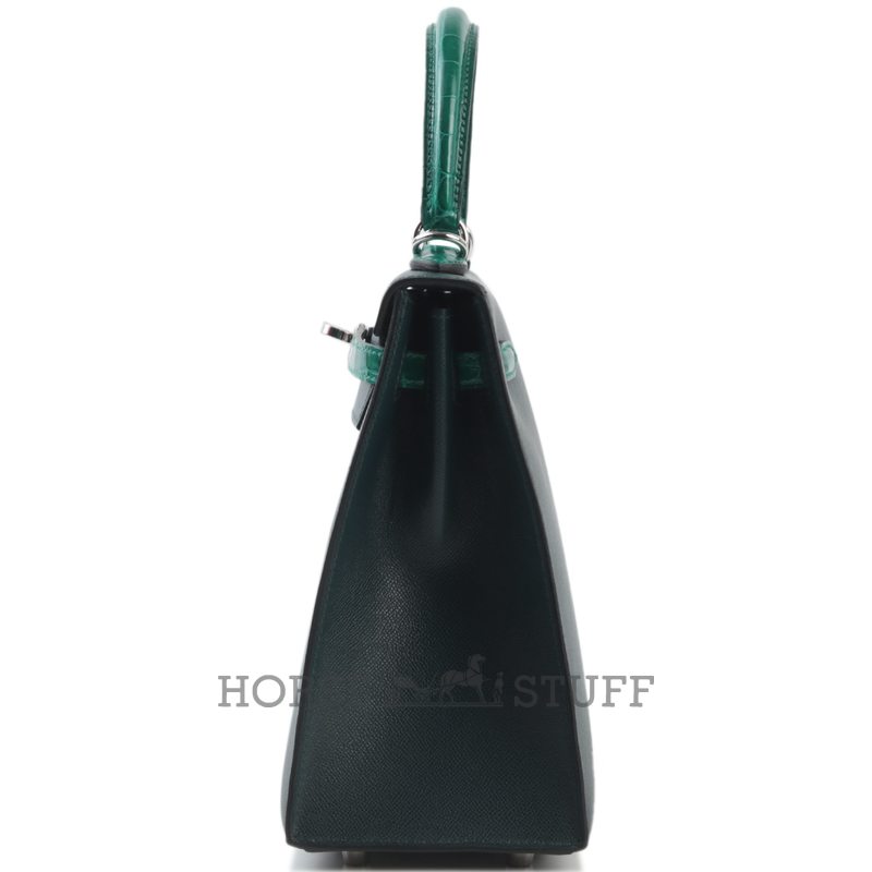 Hermes Kelly Sellier 25 Touch Vert Cypress Madame / Vert Emerald Shiny Crocodile Niloticus PHW