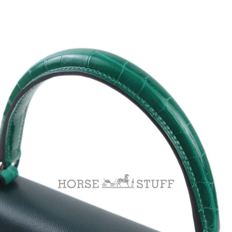 Hermes Kelly Sellier 25 Touch Vert Cypress Madame / Vert Emerald Shiny Crocodile Niloticus PHW