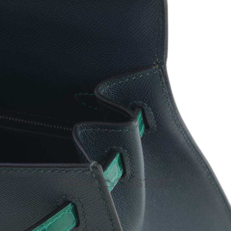 Hermes Kelly Sellier 25 Touch Vert Cypress Madame / Vert Emerald Shiny Crocodile Niloticus PHW
