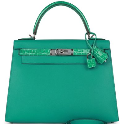 Hermes Kelly Sellier 25 Touch Vert Verone Madame / Vert Jade Lisse Crocodile Niloticus PHW