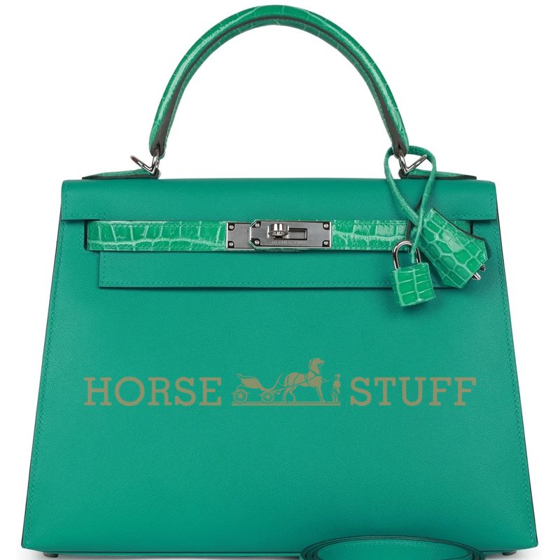 Hermes Kelly Sellier 25 Touch Vert Verone Madame / Vert Jade Lisse Crocodile Niloticus PHW