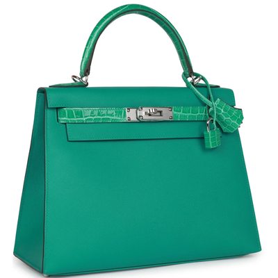 Hermes Kelly Sellier 25 Touch Vert Verone Madame / Vert Jade Lisse Crocodile Niloticus PHW