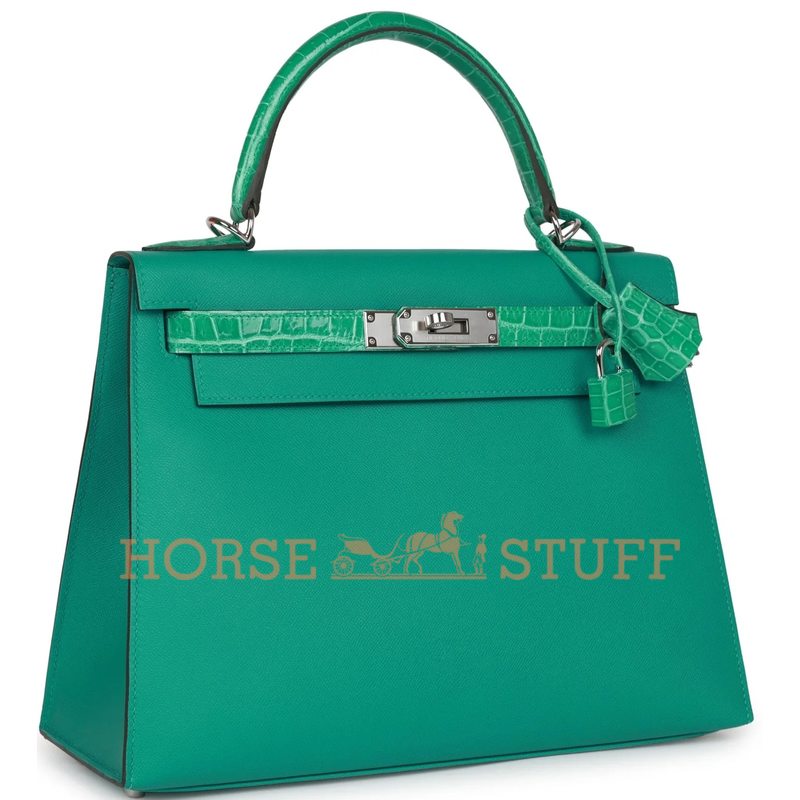 Hermes Kelly Sellier 25 Touch Vert Verone Madame / Vert Jade Lisse Crocodile Niloticus PHW