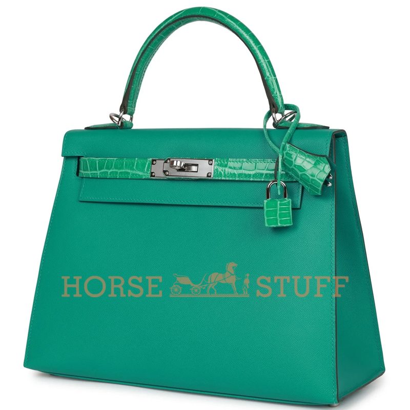 Hermes Kelly Sellier 25 Touch Vert Verone Madame / Vert Jade Lisse Crocodile Niloticus PHW