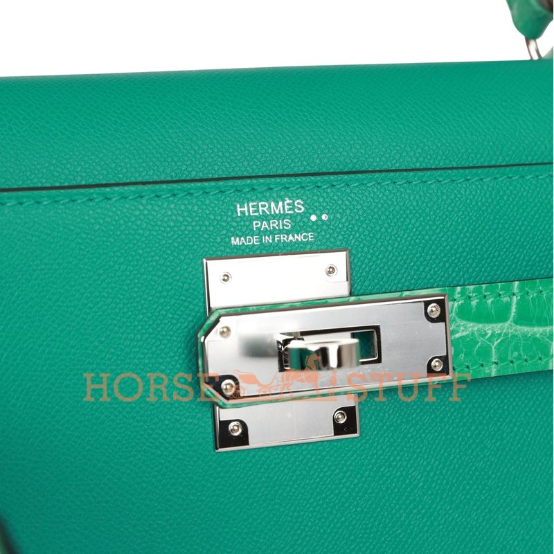 Hermes Kelly Sellier 25 Touch Vert Verone Madame / Vert Jade Lisse Crocodile Niloticus PHW