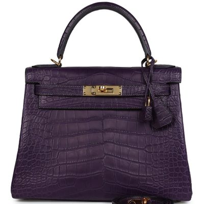 Hermès Kelly Retourne 28 Amethyst Matte Crocodile Alligator GHW
