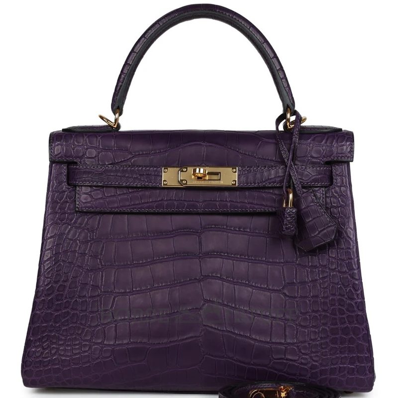 Hermès Kelly Retourne 28 Amethyst Matte Crocodile Alligator GHW